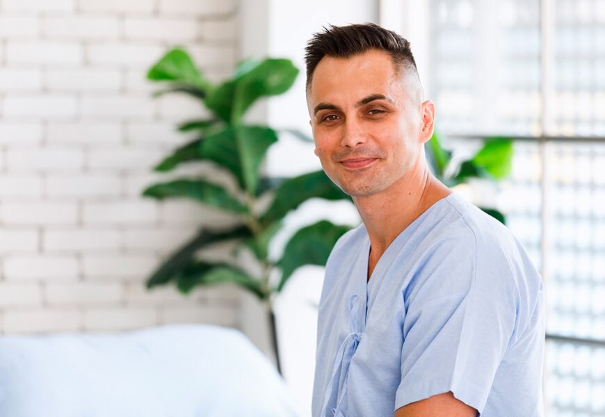 Hombre contento sobre su cama
