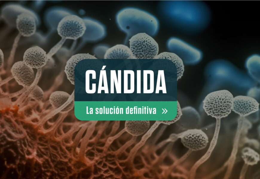 Hongos de fondo con un titulo sobre la cándida